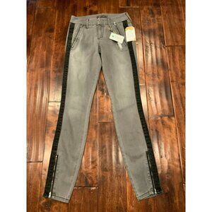 Level 99 Gray Skinny Jeans W/ Black Side Stripe and Zipper Detail, Size 24